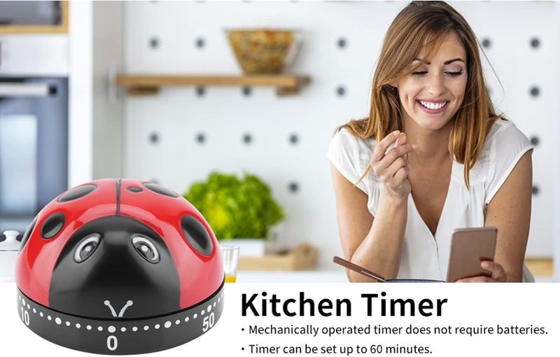 woobles Ladybug Timer, Ladybug Machinery Timers for Women Man 60 Minutes Mechanical Kitchen Cooking Timer for Teaching,Learning, Baking Kids Classroom Alarm - Image 4